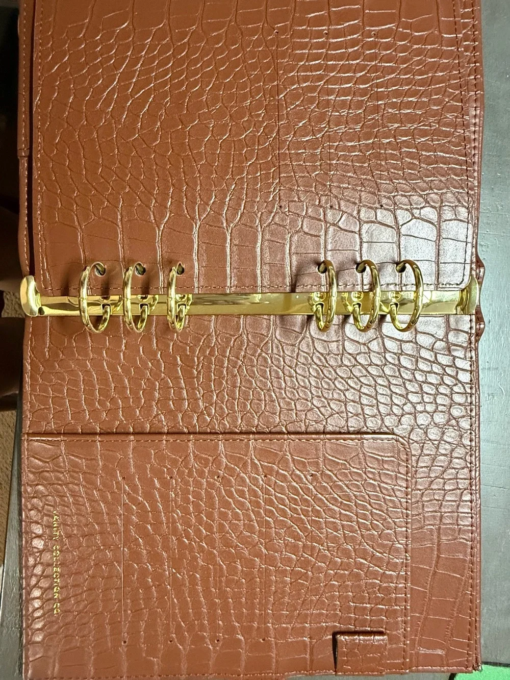 Croc-Embossed Brown Leather-Look Planner with Snap Closure